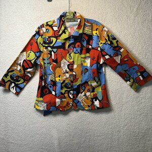 MIRROR IMAGE 90s VTG Abstract Artsy Blazer Jacket Womens Medium Horses Colorful